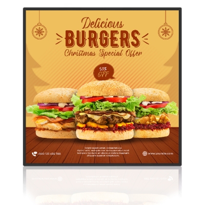 22" 33.2" Advertising Square Display LCD Wifi Android Wall Mounted Digital Advertising Interactive for Mall Retail Store Supermarket